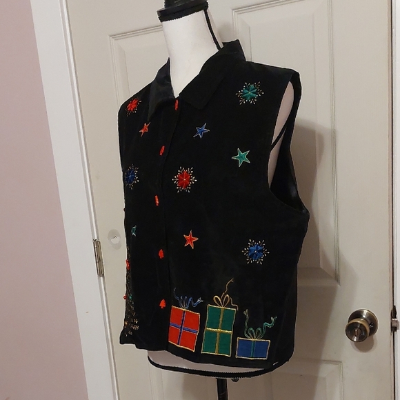 Dressbarn Festive Christmas Theme Black Ugly Vest Colorful Embroidery Size XL - Picture 3 of 10